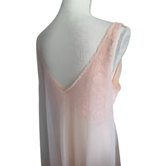 VANITY FAIR Vintage Peach Pink Lace Double Layer Nylon Nightgown Size 36 / US 6 - Picture 3 of 16